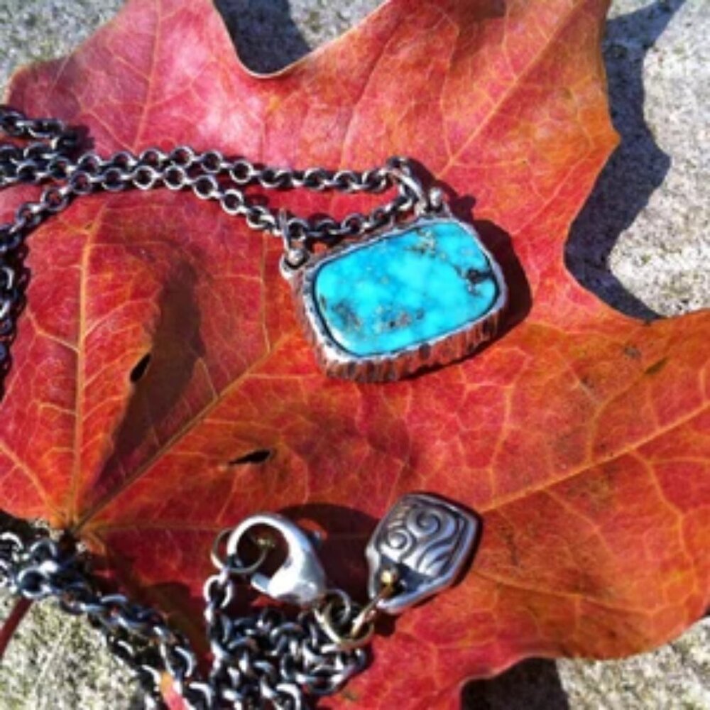 Dana Schneider Turquoise Sky Necklace on Sterling Chain with Water Name Tag